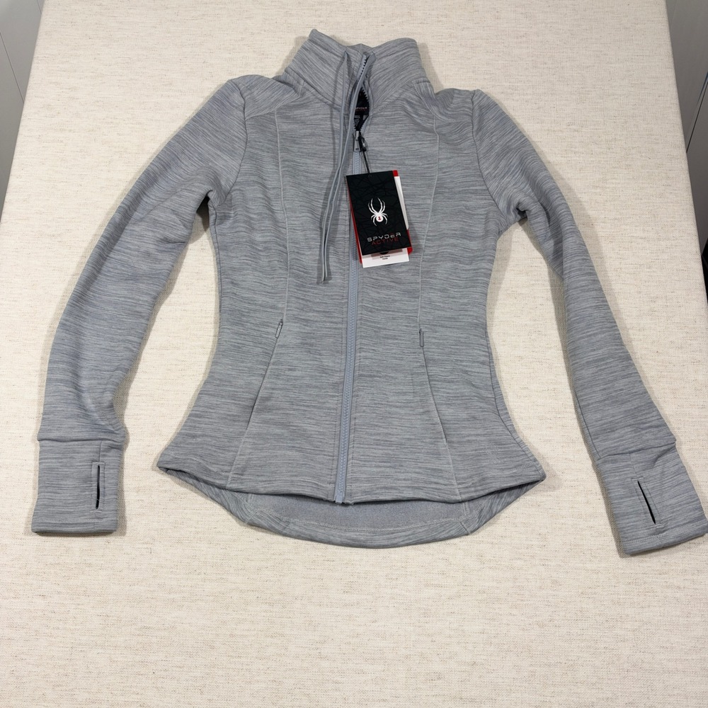 Spyder Active Full Zip Jacket Womens Small Grey Fleece Lined Thumbholes SP874